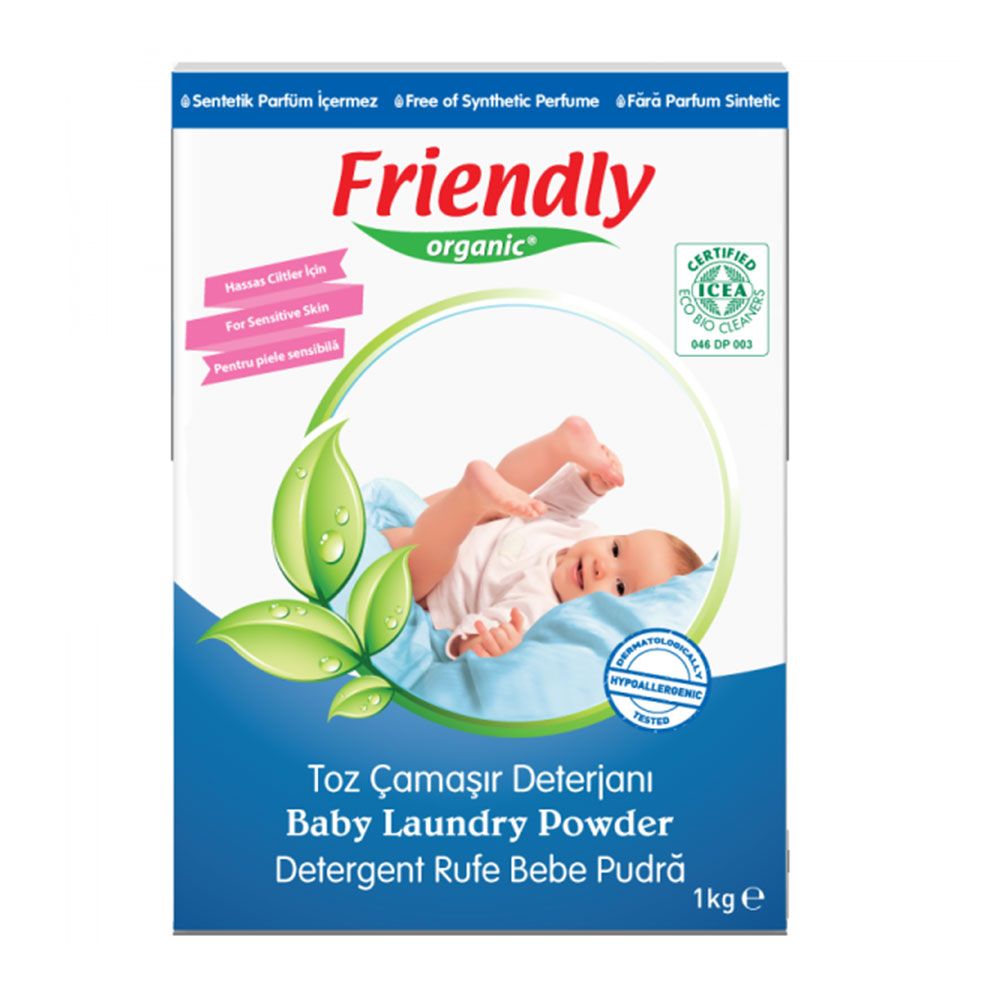 FRIENDLY ORGANIC Органичен прах за пране за бебешки дрехи, 1кг FR1598