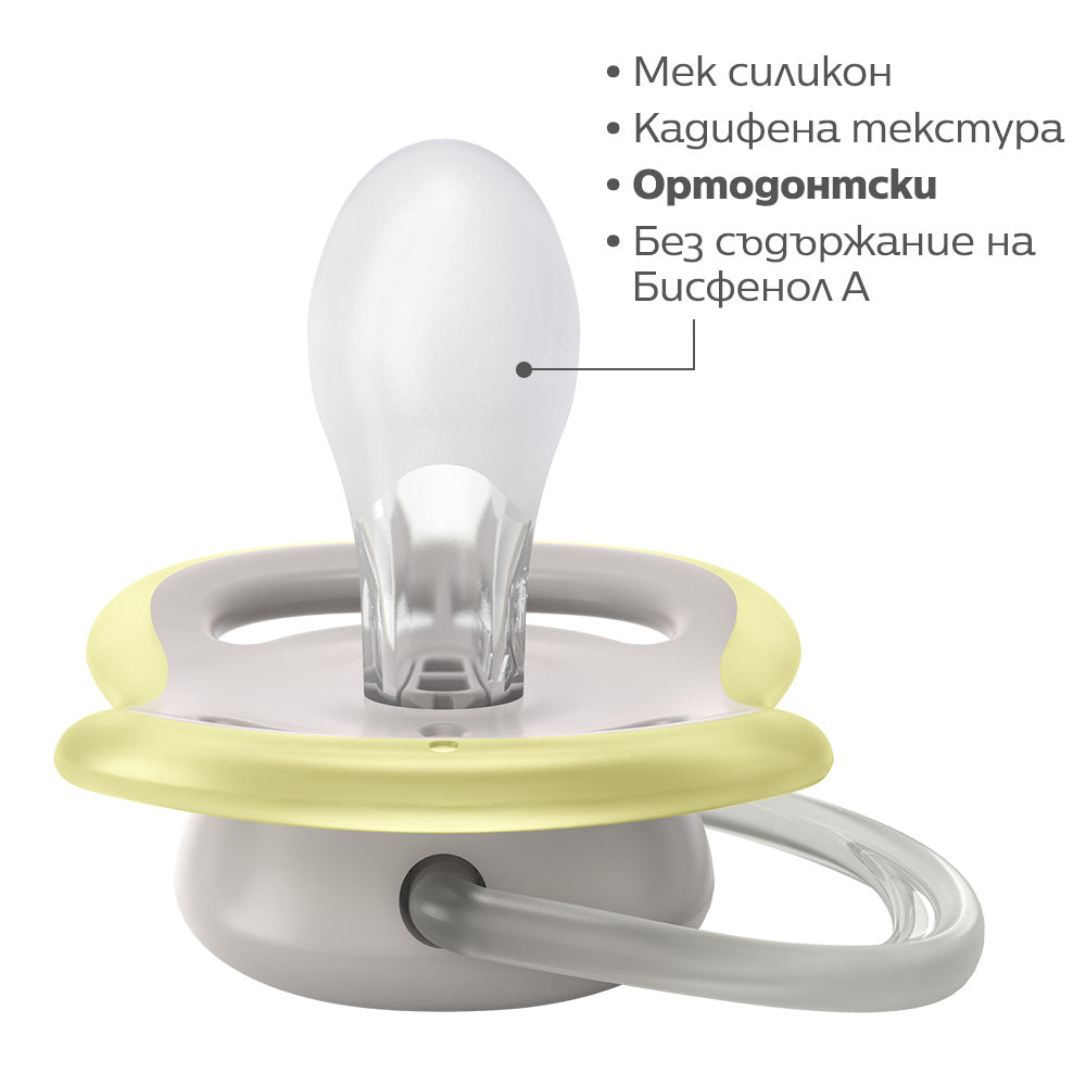2 бр. ортодонтични залъгалки Ultra Air Happy 6-18м с декорация Лимони в кутия за стерилизиране